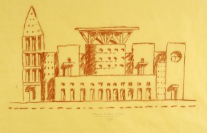 Michael Graves, sketch of Denver Central Library