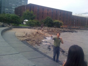 Professor Paul King teaching on the Brooklyn Waterfront