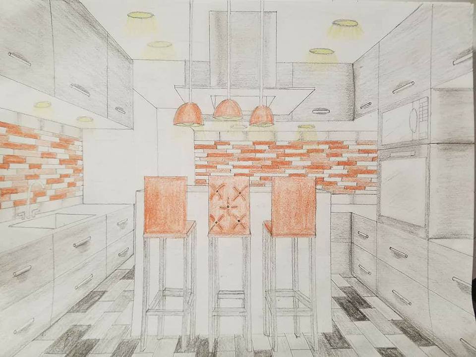 hand drawing of kitchen room