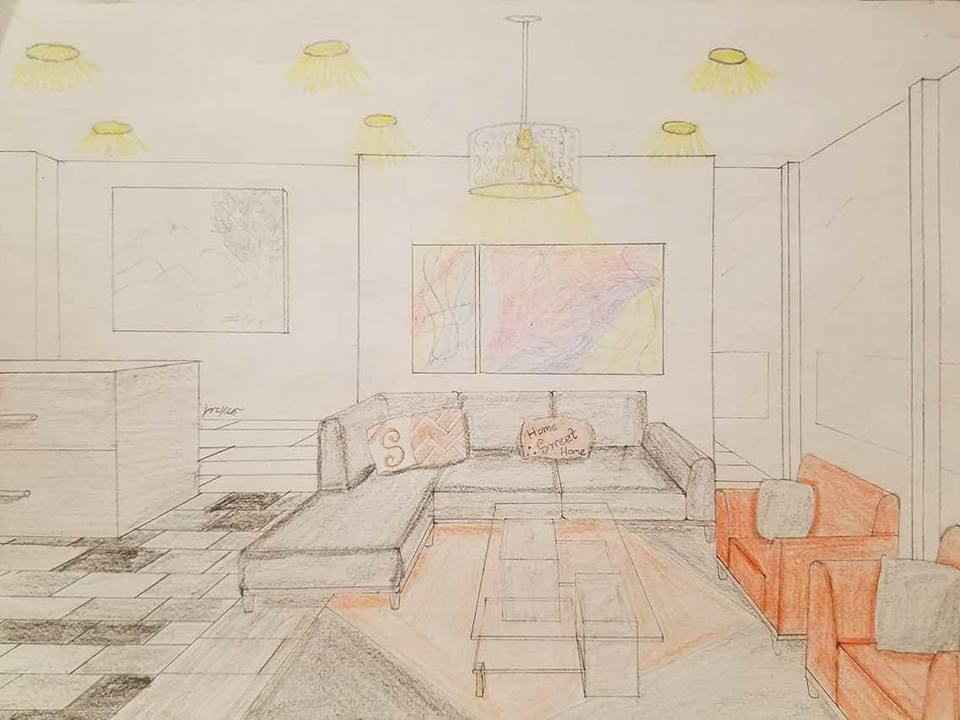Hand drawing of living room 