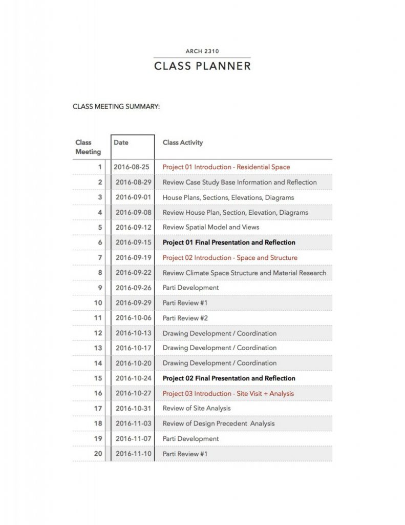ARCH2310 Class Planner_Day to Day_2016_02