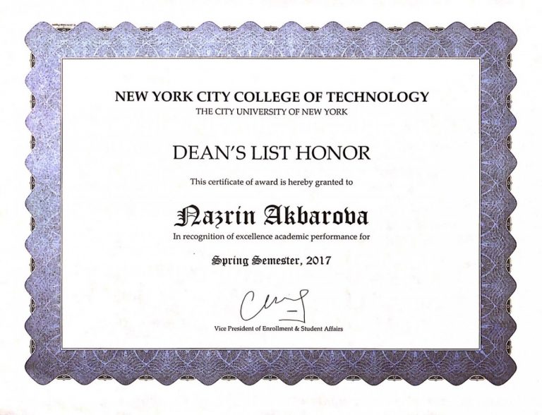 Dean’s Honor List – NAZRIN AKBAROVA