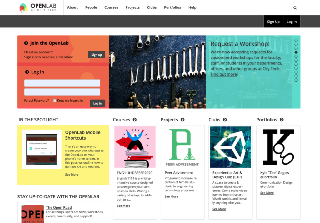 Screenshot of the OpenLab homepage.