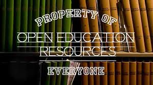 logo saying 'Open Education Resources - Property of Everyone' laid over a shelf of books