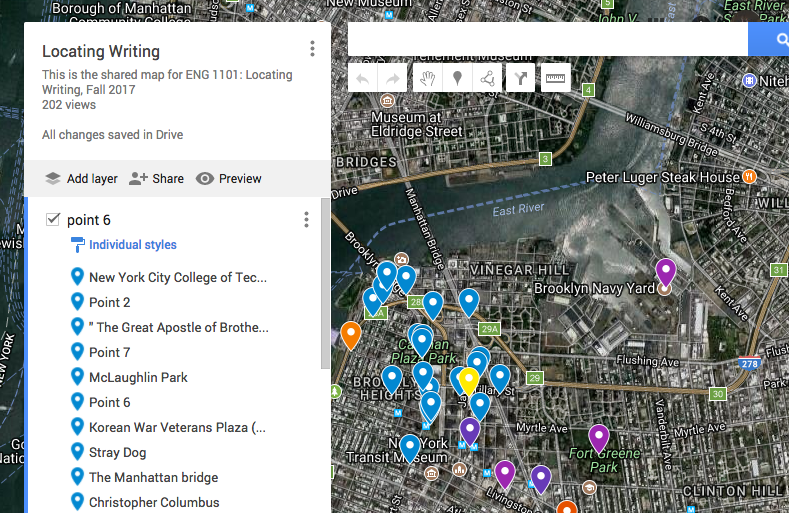 A annotated google map of downtown Brooklyn
