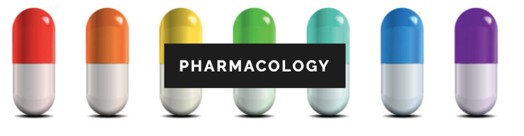 Header image for Pharmacology (DEN 2315), rainbow-colored lined up in a row.
