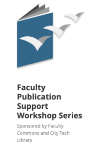 Faculty Publication Workshop Series logo: a book with a blue cover and paper cranes flying out of it. 