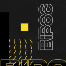 Black background with yellow designs and BIPOC in grey stylized type