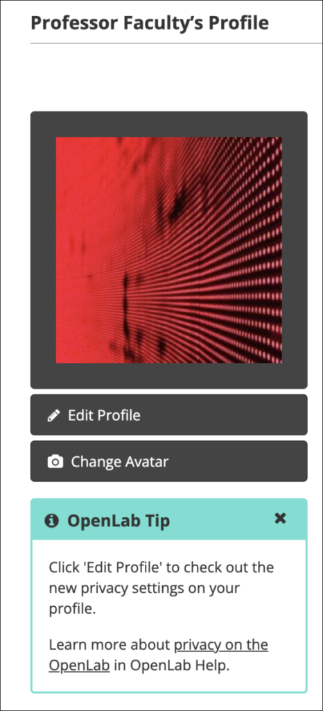 OpenLab communications on a member profile.