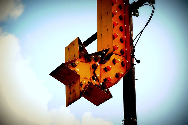 red metal star with lights