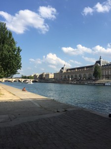Relaxing on the river Seine watching the city go by.
