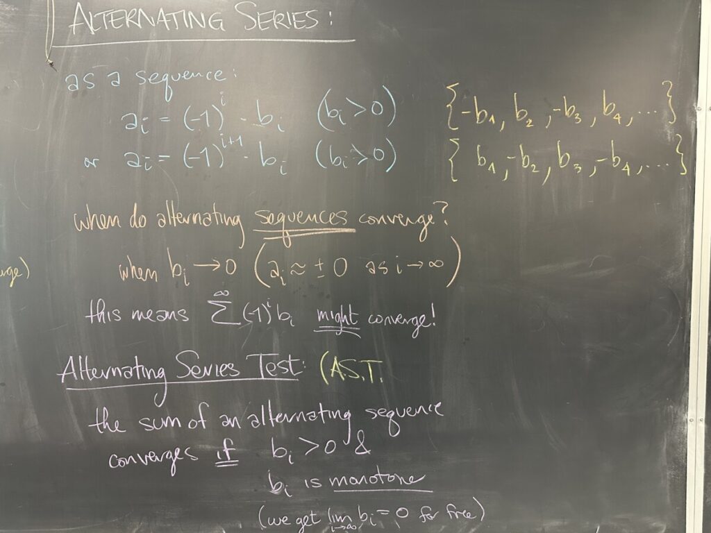 A photo of math course notes written on a chalkboard.