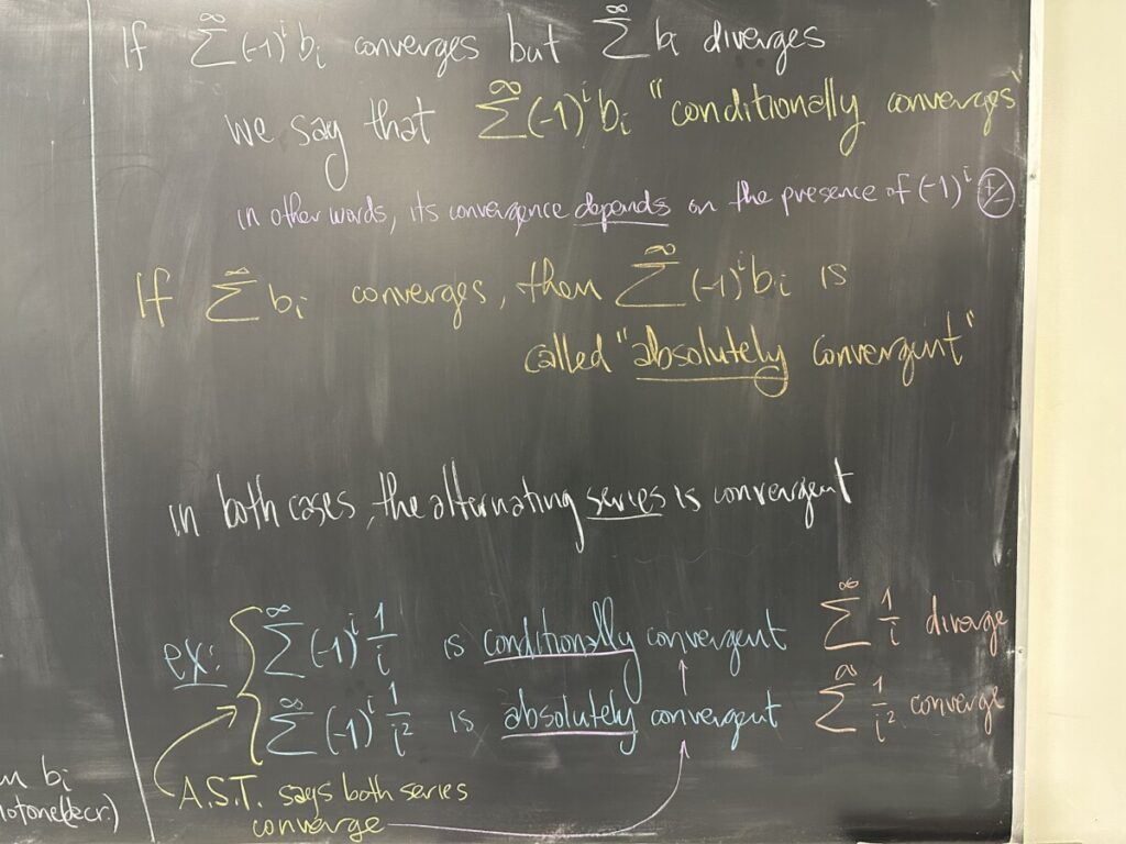 A photo of math course notes written on a chalkboard.