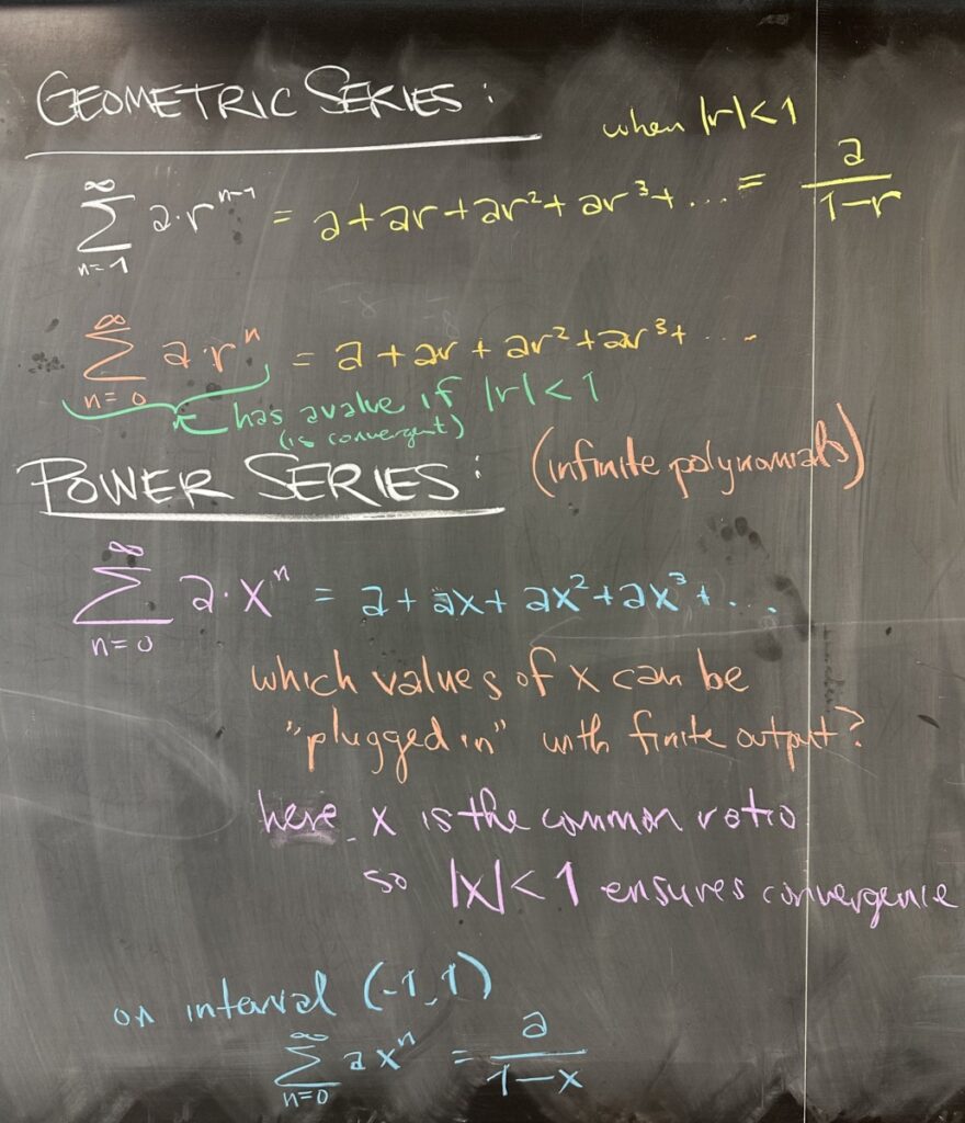 A photo of math course notes written on a blackboard.