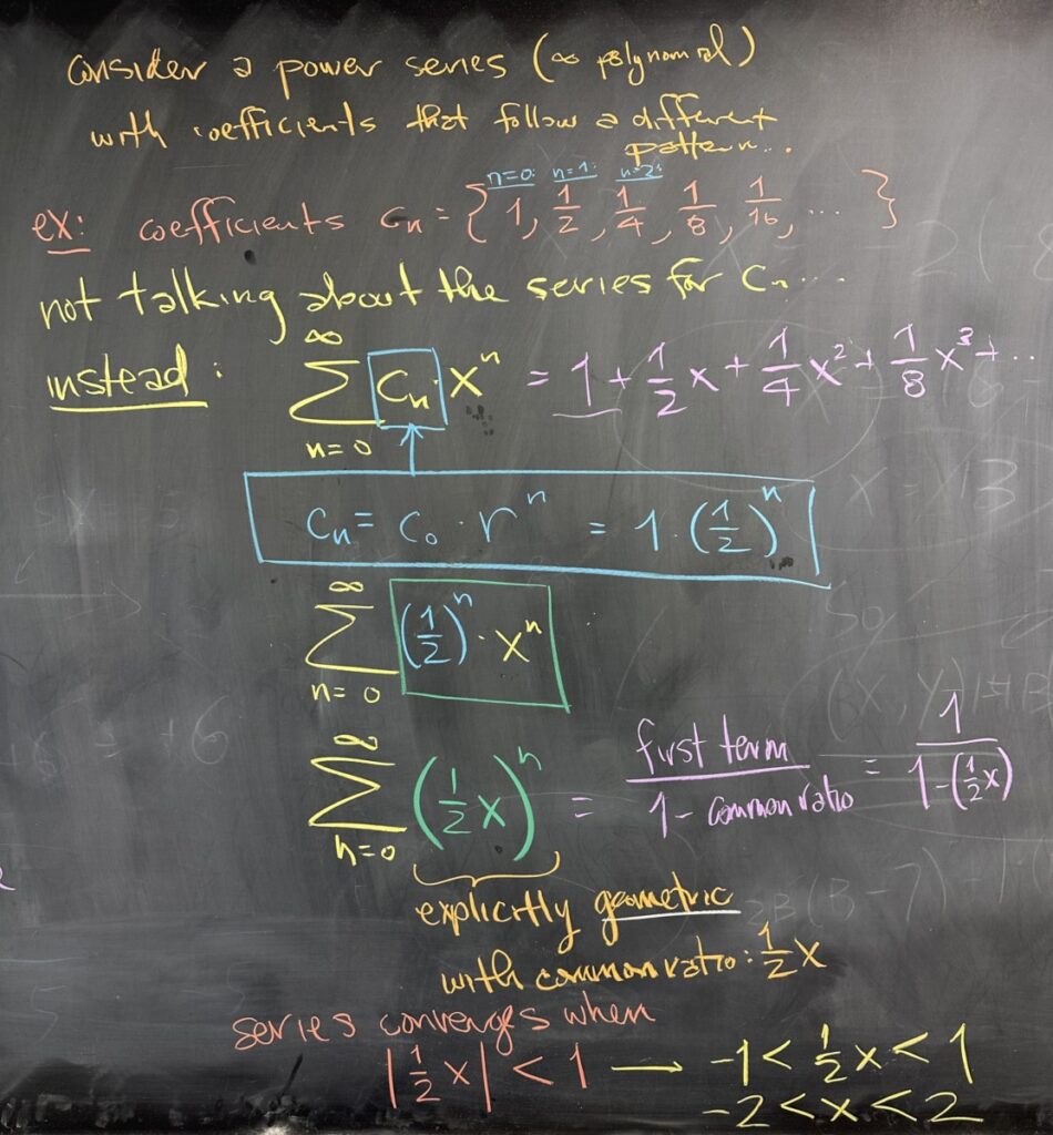 A photo of math course notes written on a blackboard.