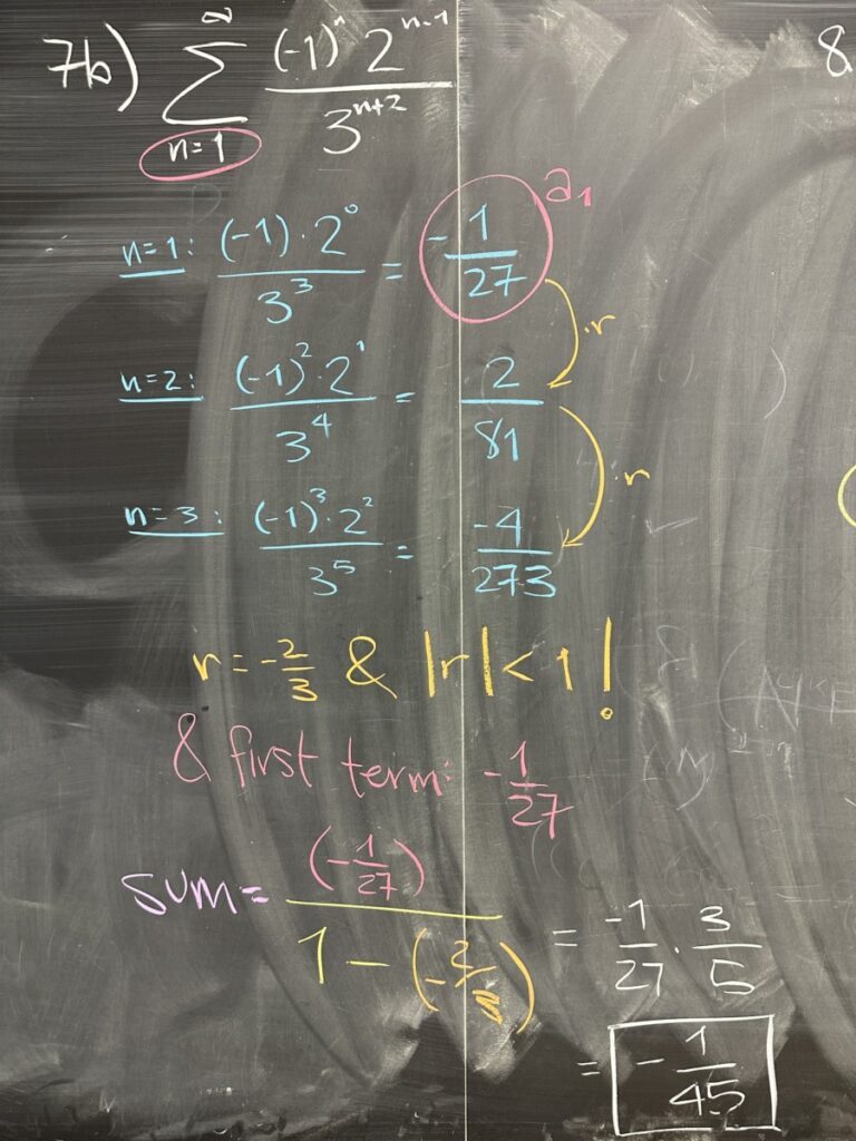 A photo of math course notes written on a blackboard.