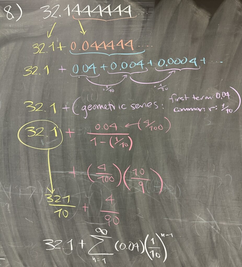 A photo of math course notes written on a blackboard.