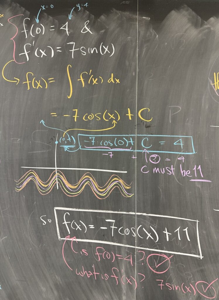 A photo of math course notes written on a blackboard.