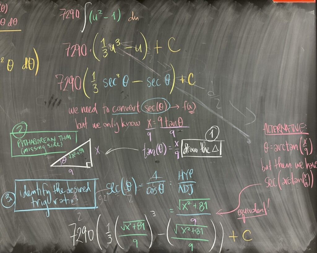 A photo of math course notes written on a blackboard.