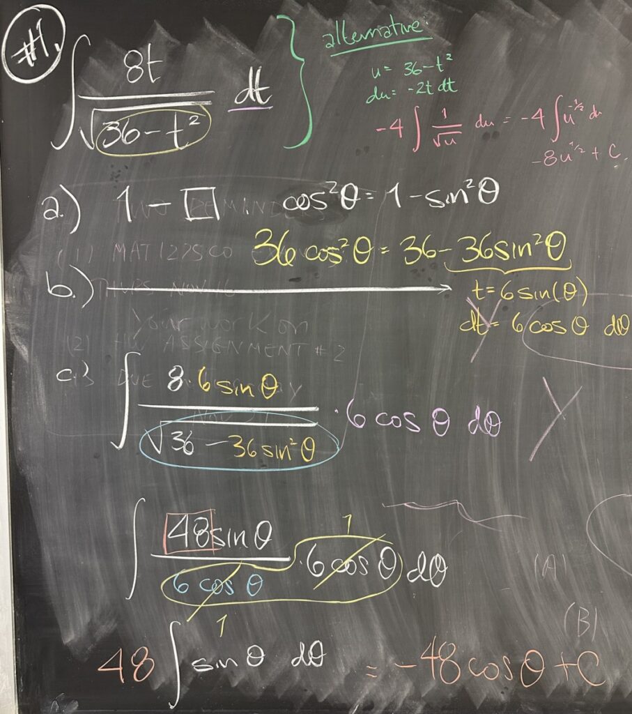 A photo of math course notes written on a chalkboard.