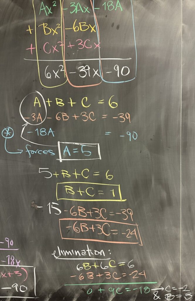 A photo of math course notes written on a blackboard.