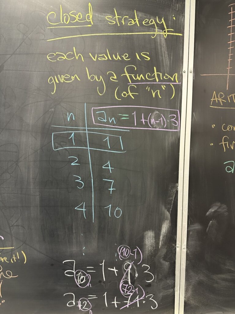 A photo of math written on a blackboard.