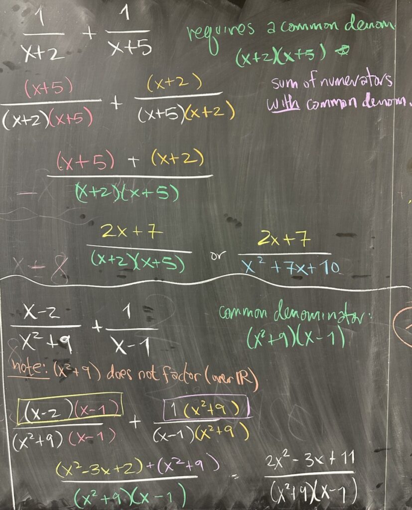 A photo of math course notes written on a chalkboard.