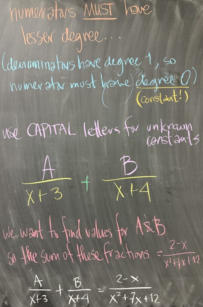 A photo of math course notes written on a chalkboard.