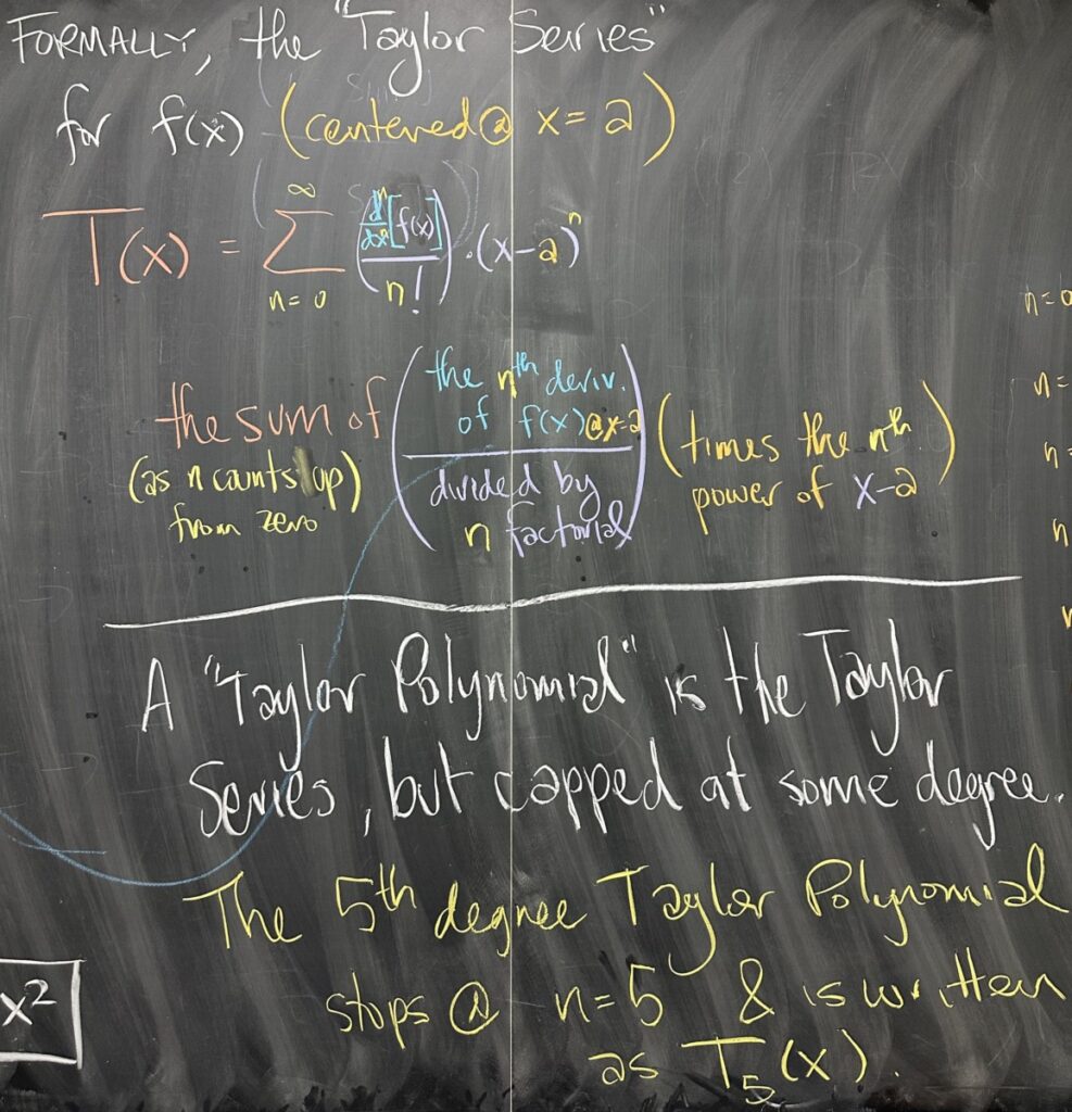 A photo of math course notes written on a blackboard.