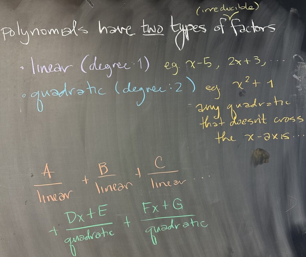 A photo of math course notes written on a blackboard.