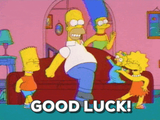 Animated gif of the Simpsons dancing that says GOOD LUCK!