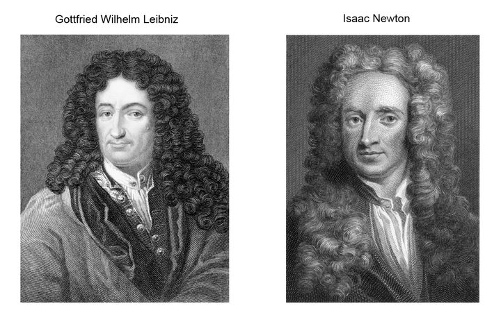 Portraits of Gottfried Leibniz and Isaac Newton