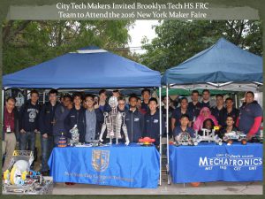 CityTech Makers and Brooklyn Tech HS students pose for a photo with the RoboQueen
