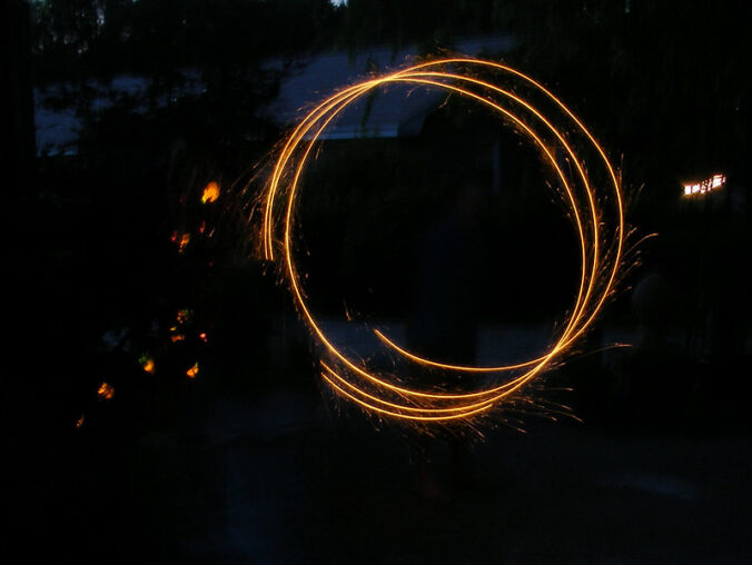 circle drawn with sparkler against a dark background