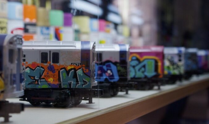 Graffiti on toy trains