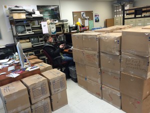 Boxes of books in offices