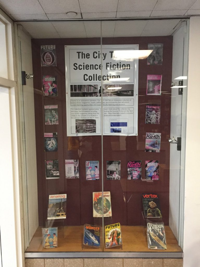 LIbrary display on the City Tech Science Fiction Collection.