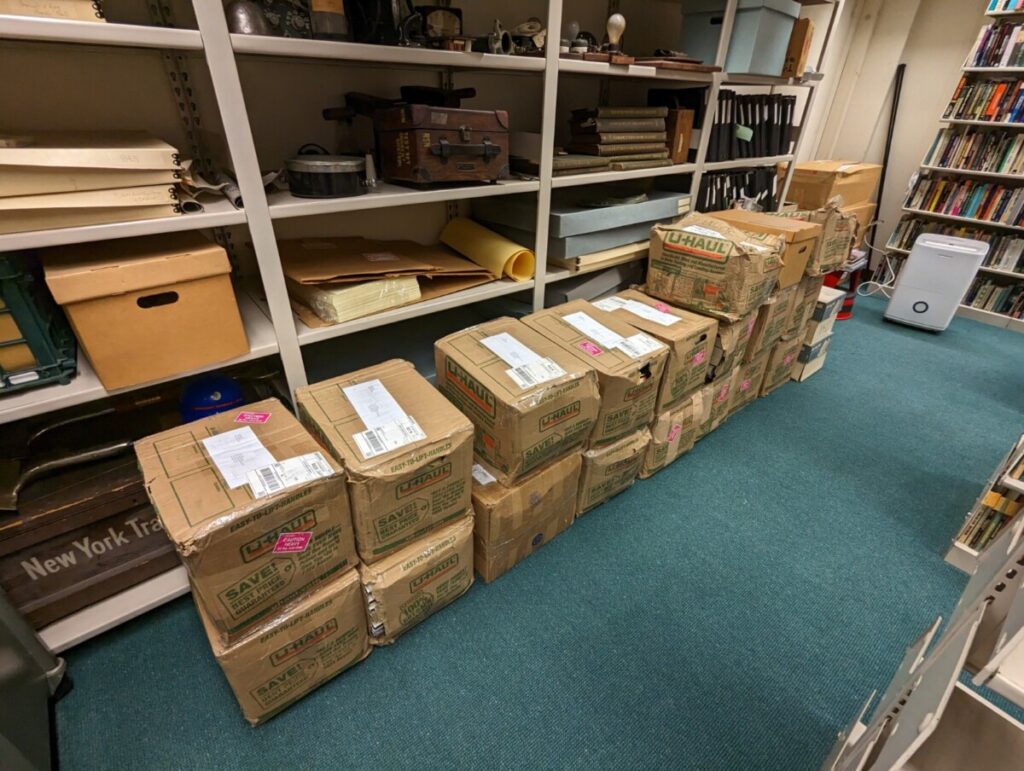 22 boxes of donated SF material for the City Tech Science Fiction Collection.