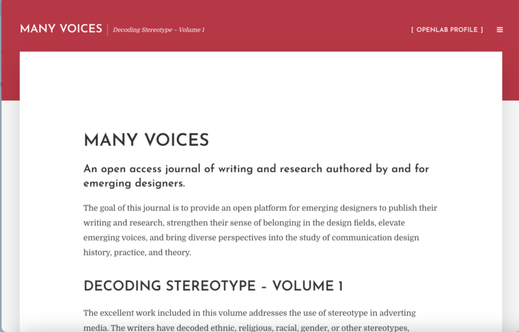 Screenshot of the Many Voices website