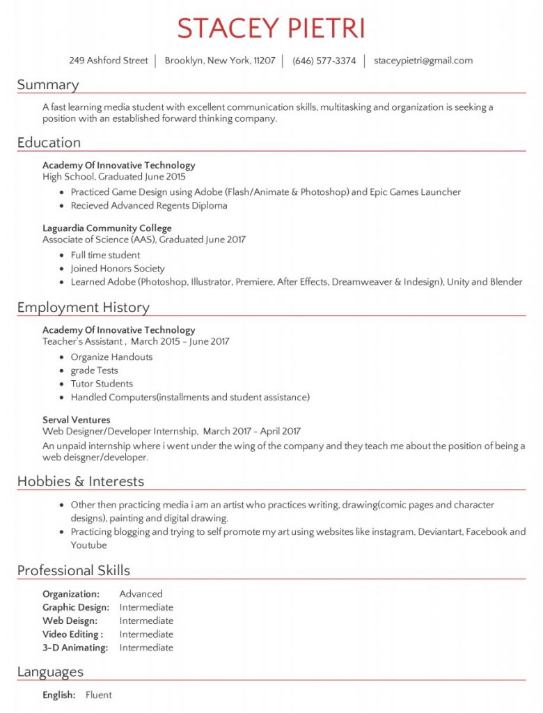 Resume | Stacey Pietri's ePortfolio