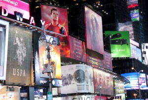 Photograph of various advertisement billboards I took in Time Square
