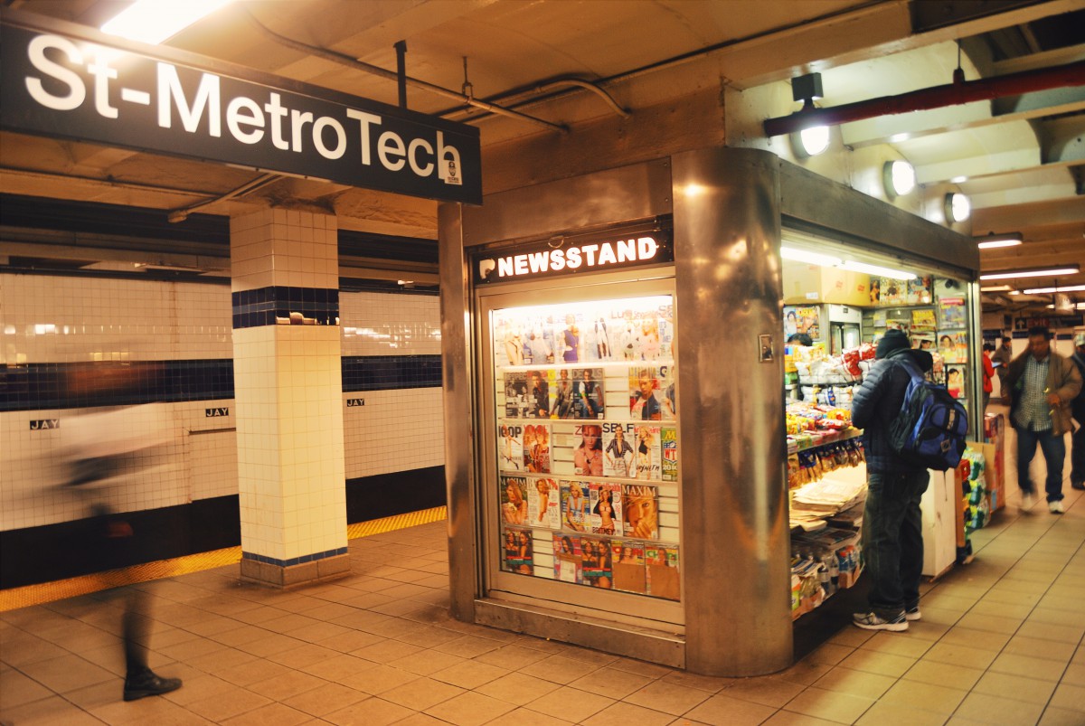 a newsstand inside the Metro Tech subway station