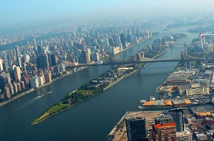 an aerial view of Roosevelt Island 