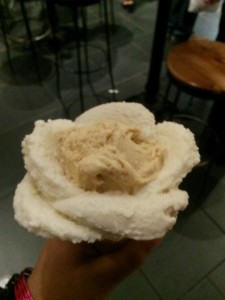gelato shaped into a white rose