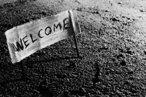 a small welcome sign