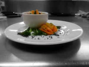 decorative plate of sauteed vegetables