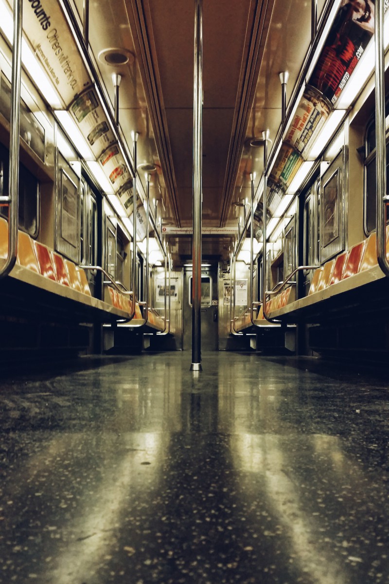 the inside of a subway car