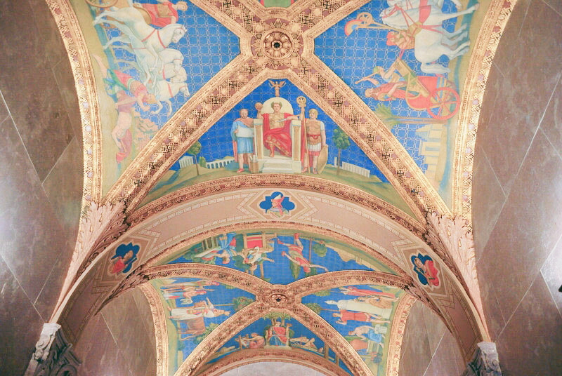 an ornately painted ceiling