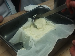the production of tofu being drained