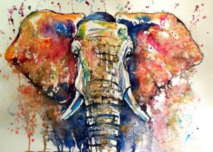 Elephant; Watercolor on paper by Kovacs Anna Brigitta